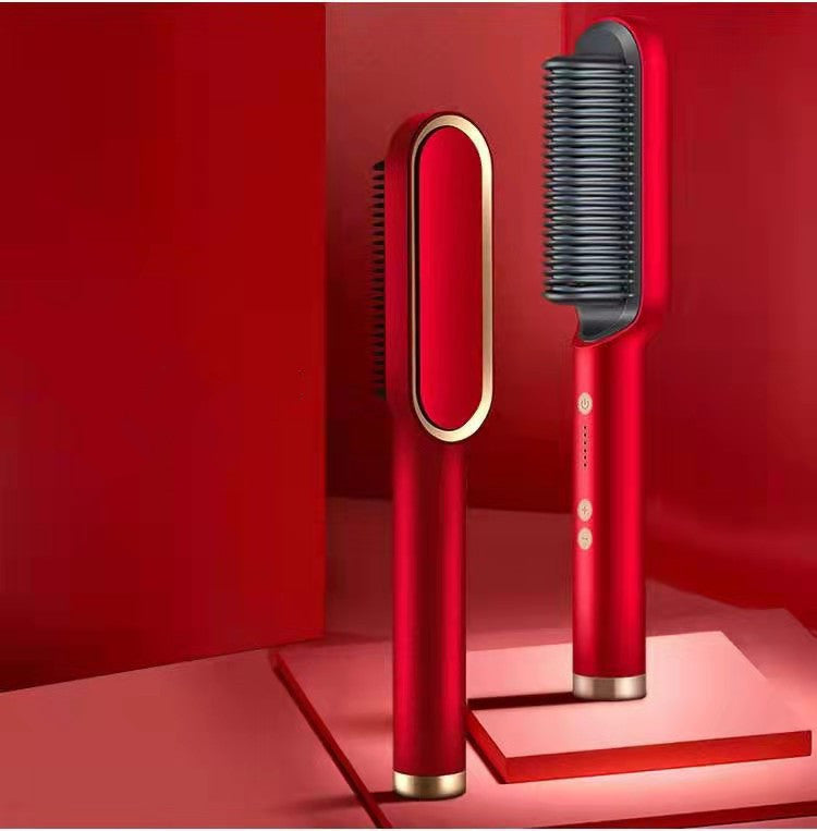 2-in-1 Hair Straightener & Curler Brush | Negative Ion Hot Comb | Anti-Scald Electric Straightening Comb for All Hair Types