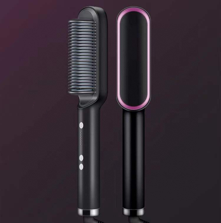 2-in-1 Hair Straightener & Curler Brush | Negative Ion Hot Comb | Anti-Scald Electric Straightening Comb for All Hair Types