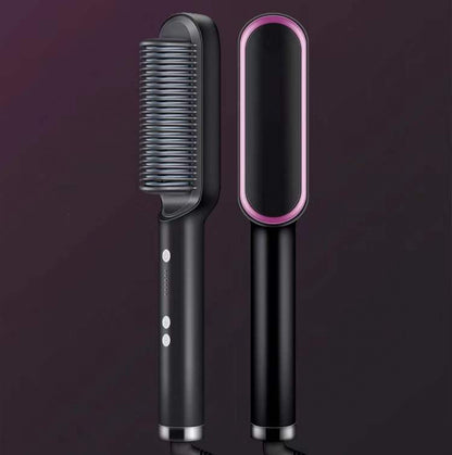 2-in-1 Hair Straightener & Curler Brush | Negative Ion Hot Comb | Anti-Scald Electric Straightening Comb for All Hair Types