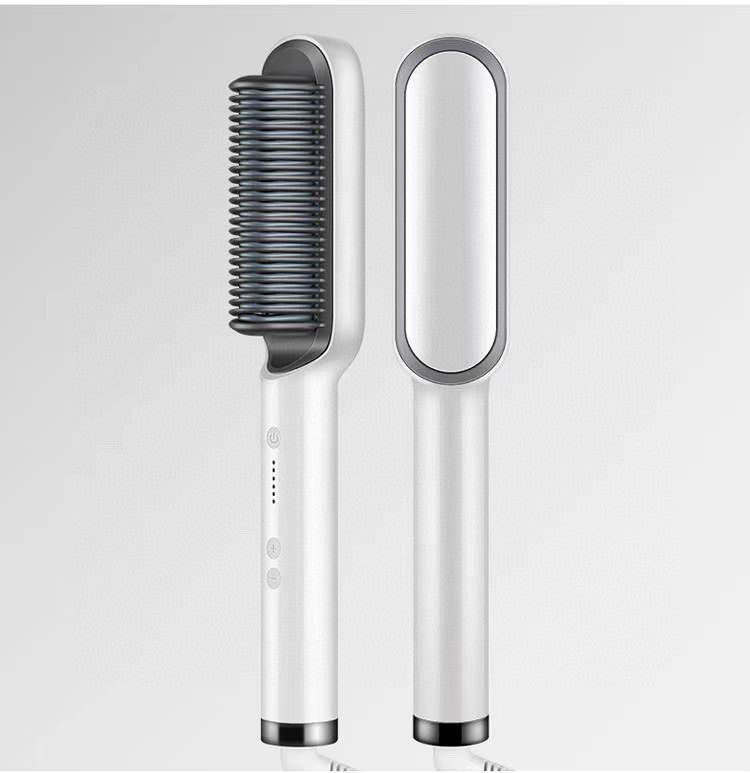 2-in-1 Hair Straightener & Curler Brush | Negative Ion Hot Comb | Anti-Scald Electric Straightening Comb for All Hair Types