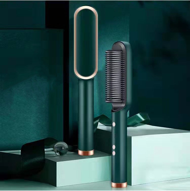 2-in-1 Hair Straightener & Curler Brush | Negative Ion Hot Comb | Anti-Scald Electric Straightening Comb for All Hair Types