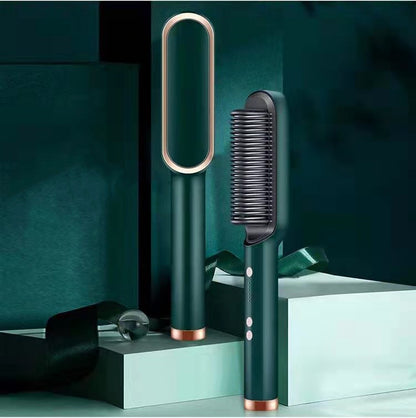 2-in-1 Hair Straightener & Curler Brush | Negative Ion Hot Comb | Anti-Scald Electric Straightening Comb for All Hair Types