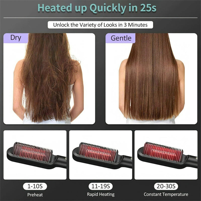 2-in-1 Hair Straightener & Curler Brush | Negative Ion Hot Comb | Anti-Scald Electric Straightening Comb for All Hair Types