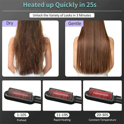 2-in-1 Hair Straightener & Curler Brush | Negative Ion Hot Comb | Anti-Scald Electric Straightening Comb for All Hair Types