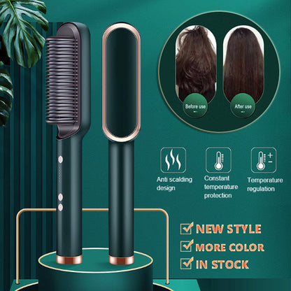 2-in-1 Hair Straightener & Curler Brush | Negative Ion Hot Comb | Anti-Scald Electric Straightening Comb for All Hair Types