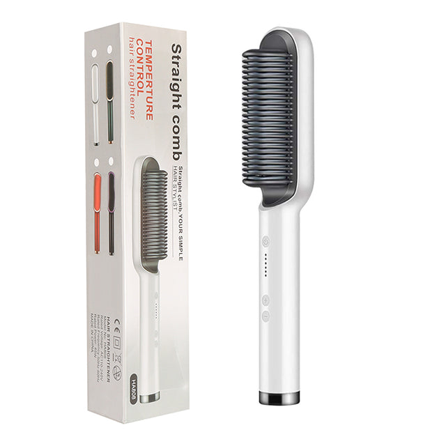 2-in-1 Hair Straightener & Curler Brush | Negative Ion Hot Comb | Anti-Scald Electric Straightening Comb for All Hair Types