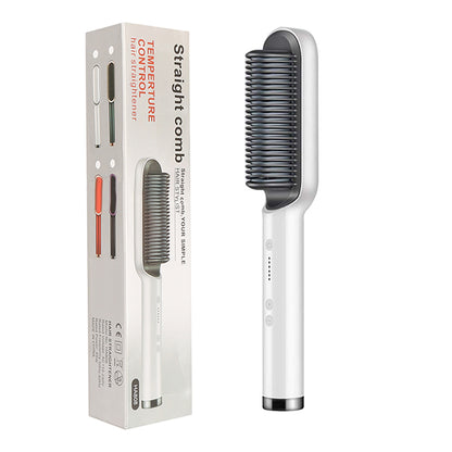 2-in-1 Hair Straightener & Curler Brush | Negative Ion Hot Comb | Anti-Scald Electric Straightening Comb for All Hair Types