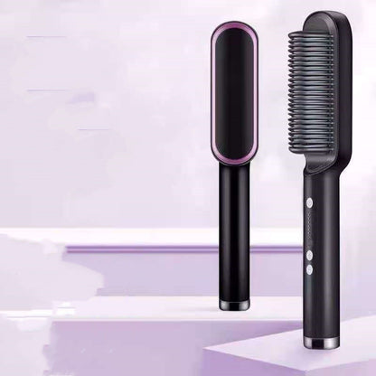 2-in-1 Hair Straightener & Curler Brush | Negative Ion Hot Comb | Anti-Scald Electric Straightening Comb for All Hair Types