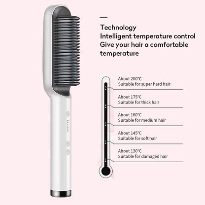 2-in-1 Hair Straightener & Curler Brush | Negative Ion Hot Comb | Anti-Scald Electric Straightening Comb for All Hair Types