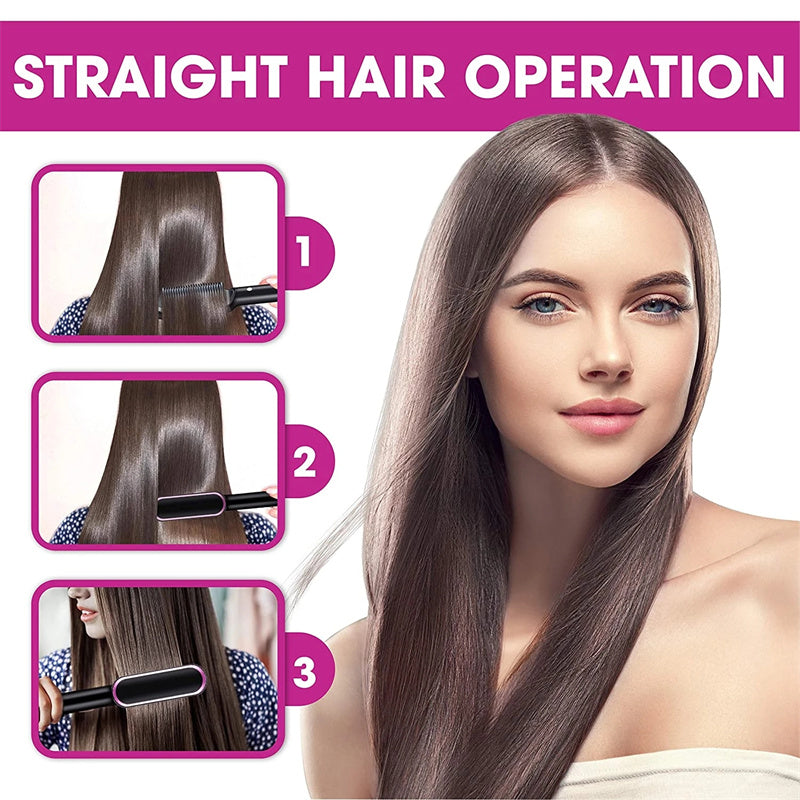 2-in-1 Hair Straightener & Curler Brush | Negative Ion Hot Comb | Anti-Scald Electric Straightening Comb for All Hair Types
